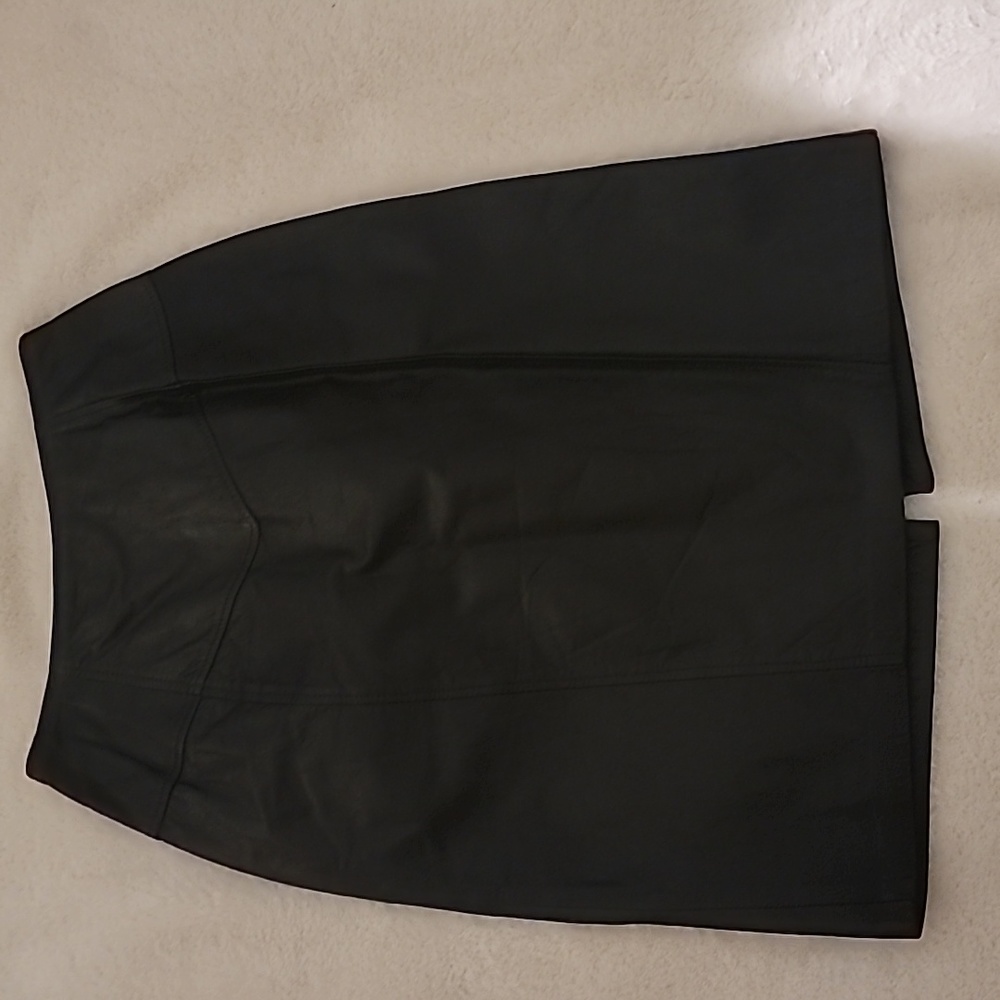 80s Vintage LNR Black Genuine Leather Pencil Skirt